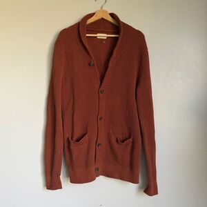 Taylor Stitch Crawford Cardigan Rust Orange Cotton Shawl Collar Sweater Mens 40
